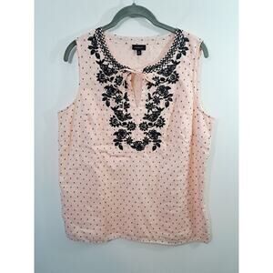 Talbots Women's Pink Floral Embroidered Sleeveless Blouse Top In Size Medium
